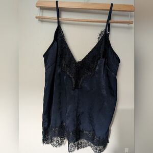 Lulu's Navy Lace Trim Cami Top Small